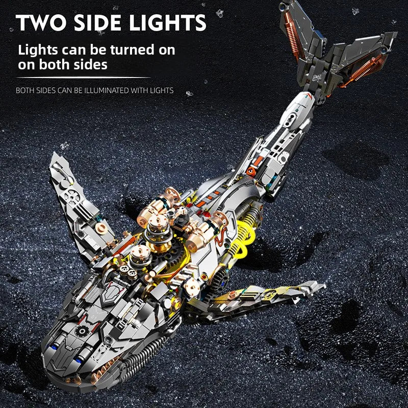 MJI 13059 Semi-Mechanical Whale Building Blocks, 1388PCS Sea Life MOC Model with Stand & Light, Movable Joint DIY Assembly Brick