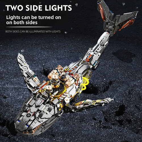MJI 13059 Semi-Mechanical Whale Building Blocks, 1388PCS Sea Life MOC Model with Stand & Light, Movable Joint DIY Assembly Brick