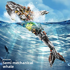 MJI 13059 Semi-Mechanical Whale Building Blocks, 1388PCS Sea Life MOC Model with Stand & Light, Movable Joint DIY Assembly Brick